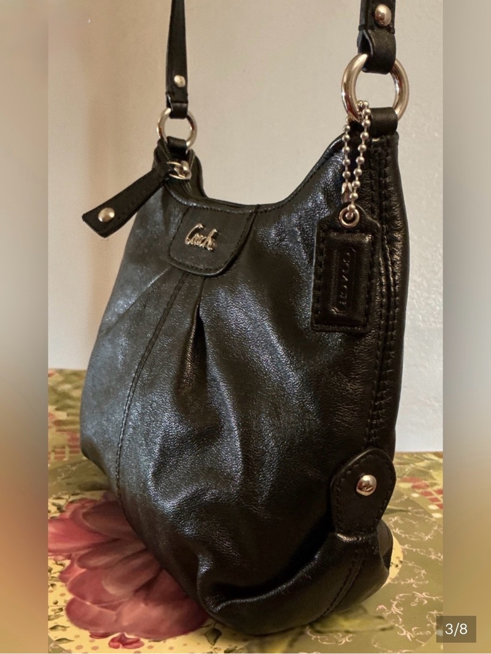 Coach Vintage Ashley EUC Black Leather Crossbody Bag, Purple Interior with COA - Picture 3 of 9